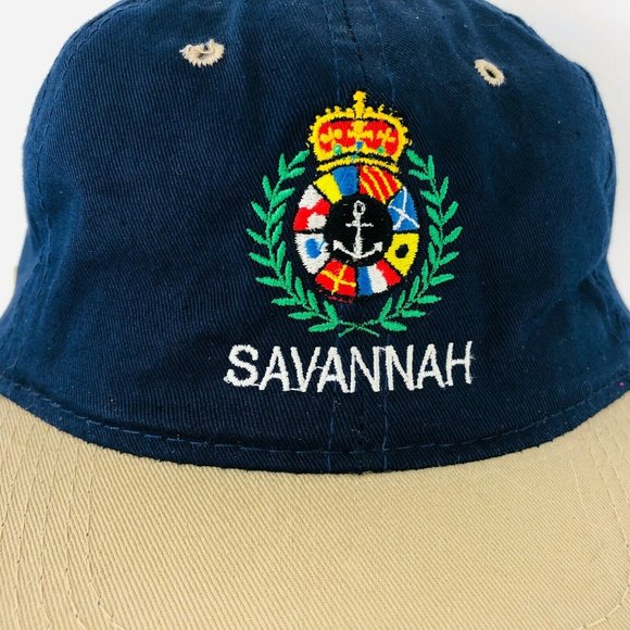 Vintage Savannah Boating Trucker Hat Blue Beige - Picture 3 of 8
